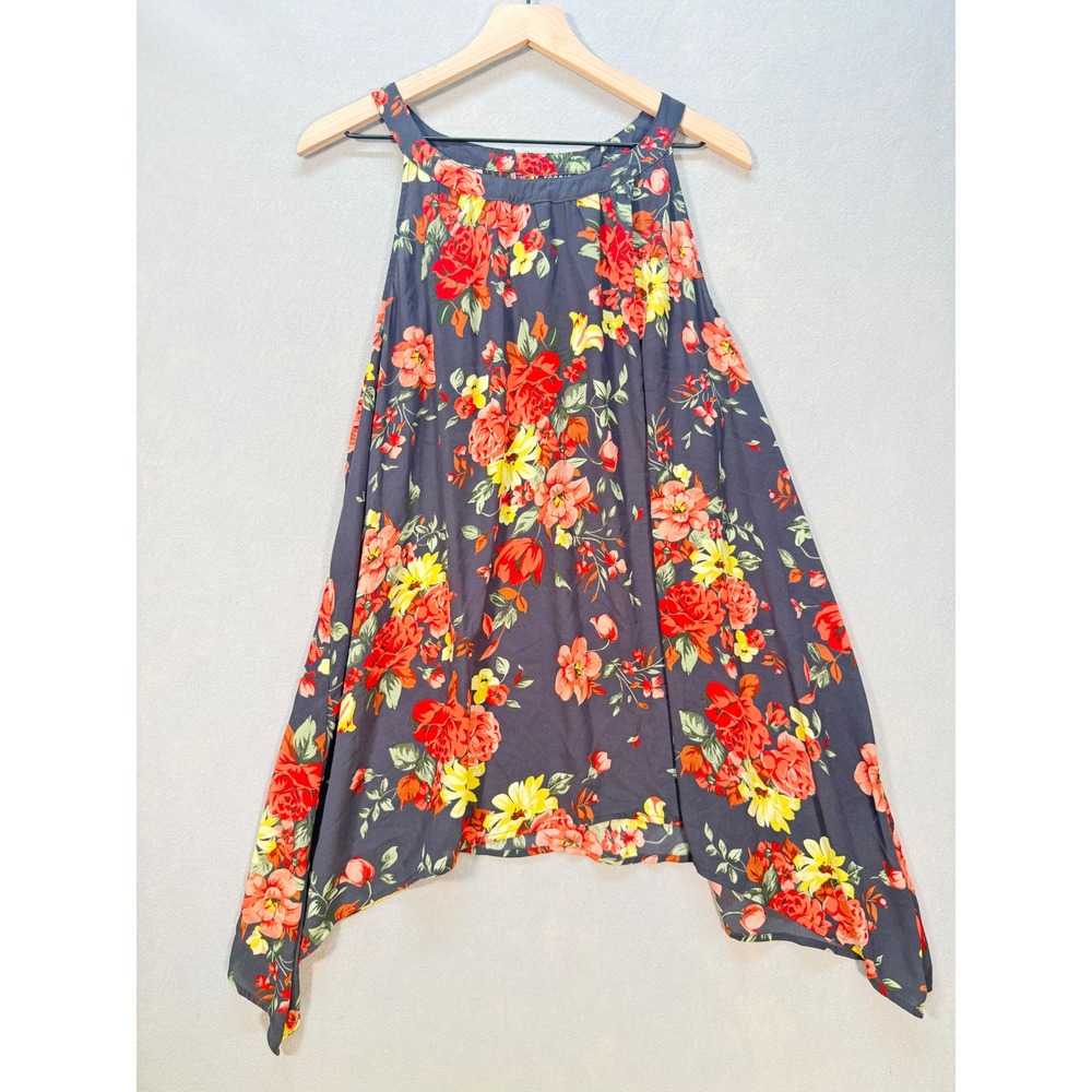 Torrid Womens Floral Halter Neck Sharkbite Hem Sleeveless Blouse Gray Red Size 3